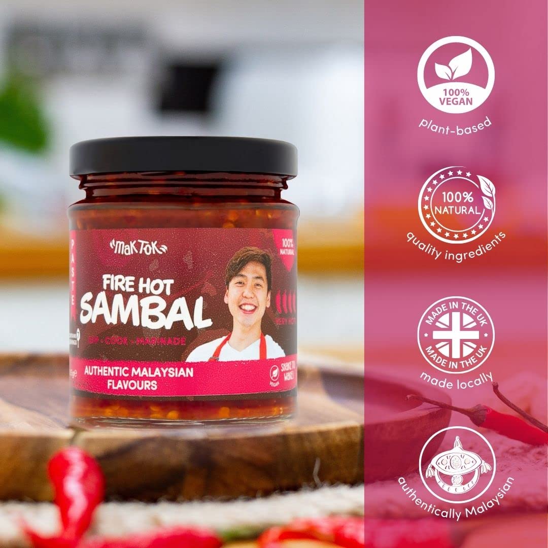 Mak Tok Authentic Gourmet Malaysian Hot Fire Chilli Paste - Very Hot | 185g | All Natural Ingredients 2