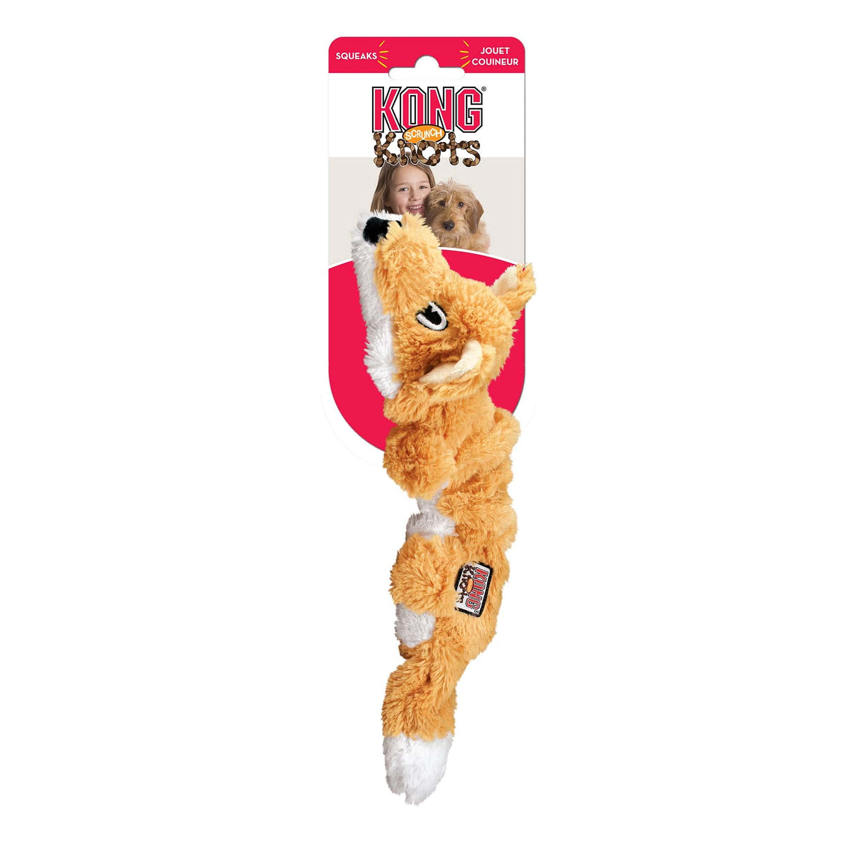 KONG Scrunch Knots Fox Plush Dog Toy - Medium/Large - Internal Knotted Ropes, Stuffing-Free