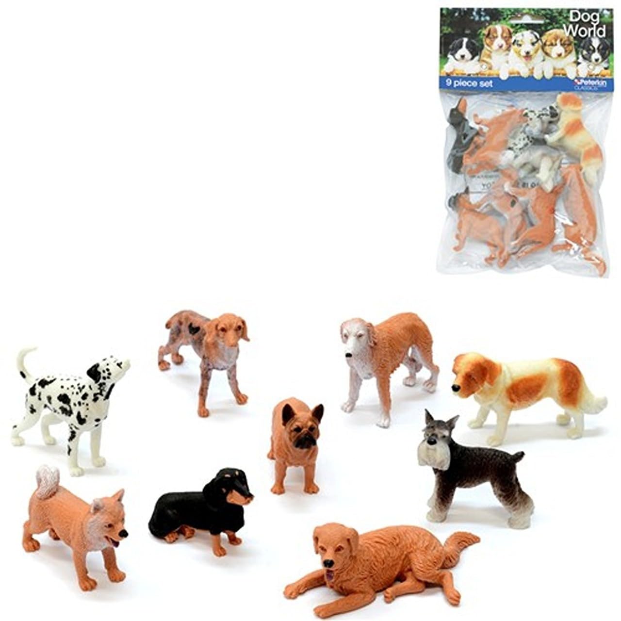 Peterkin Dog World 9-Piece Set - 7-10cm Plastic Dog Figures | Multicolor 1