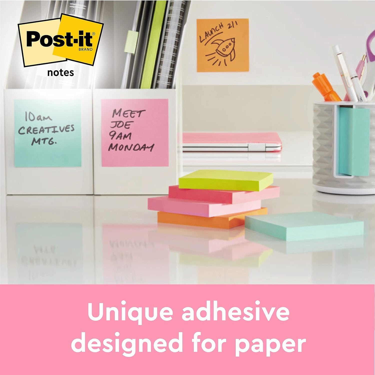 Post-it 6812P Self-Stick Notes - 51 x 38 mm | Neon Colour | Extra Eye-Catching 6