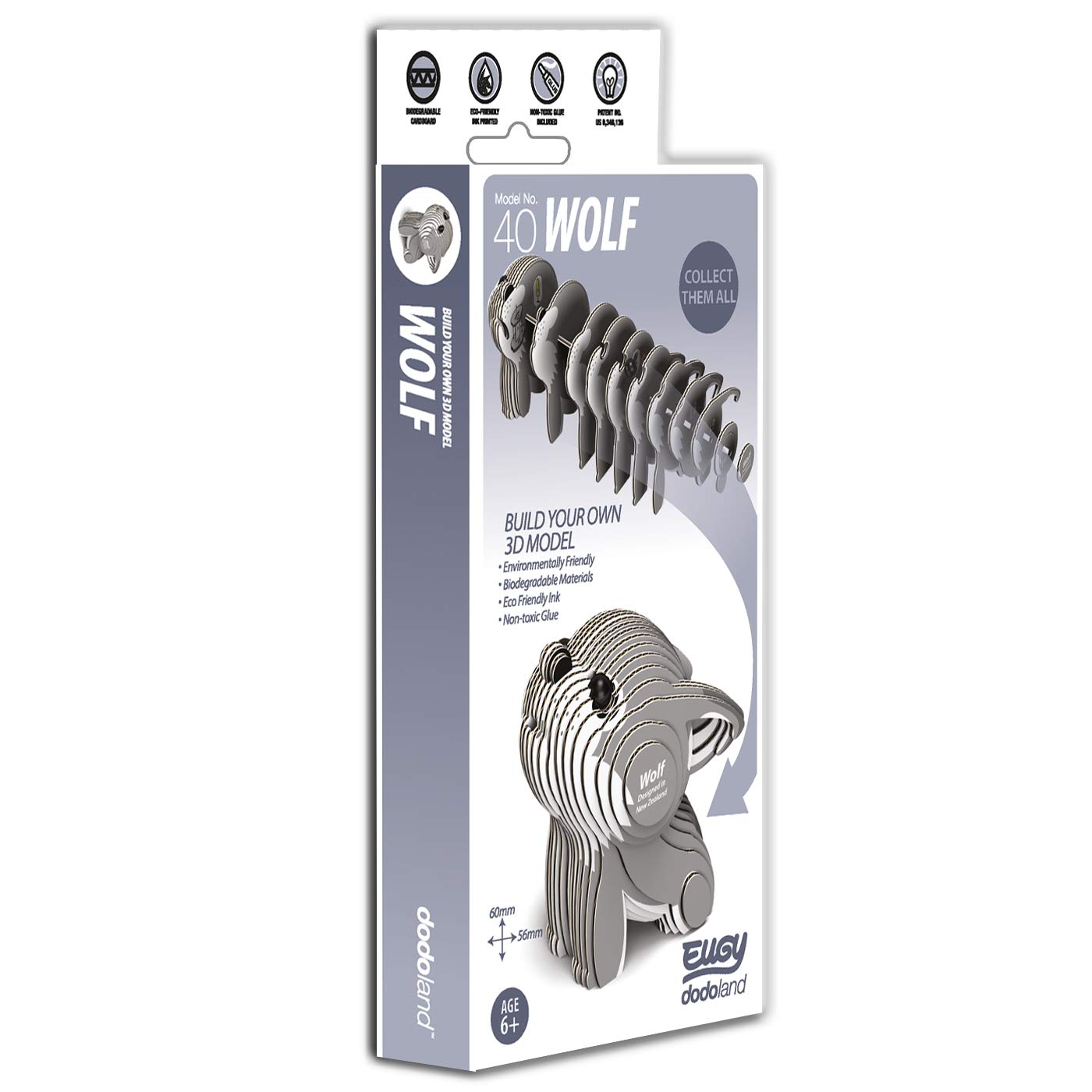 Brainstorm TOYS EUGY 3D Wolf Model Craft Kit | Biodegradable Card | Ages Child, Adult