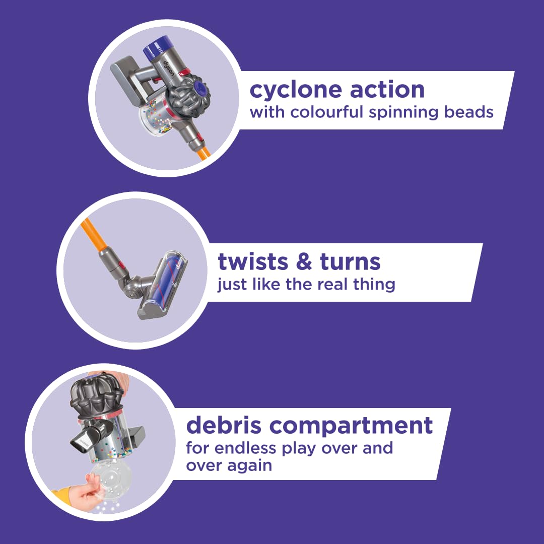Casdon Dyson Cordless Vacuum Toy - Realistic Role-Play | Ages 3+ | Purple & Orange 4