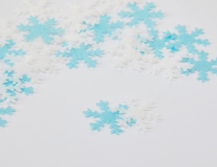 Toppercake Edible Wafer Snowflake Cake Toppers - Blue and White, 48-Piece Pack