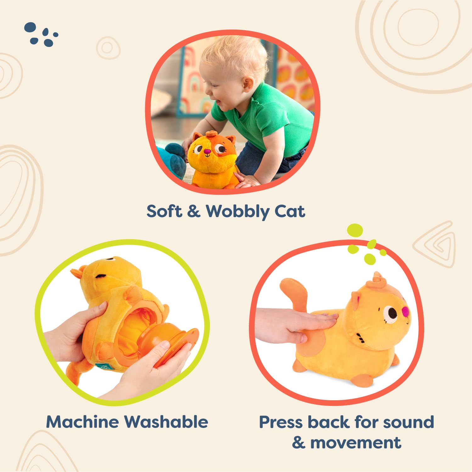 B. toys Plush Crawling Cat - Interactive Meowing Toy | Ages 6m+ | 6.25 inches 3