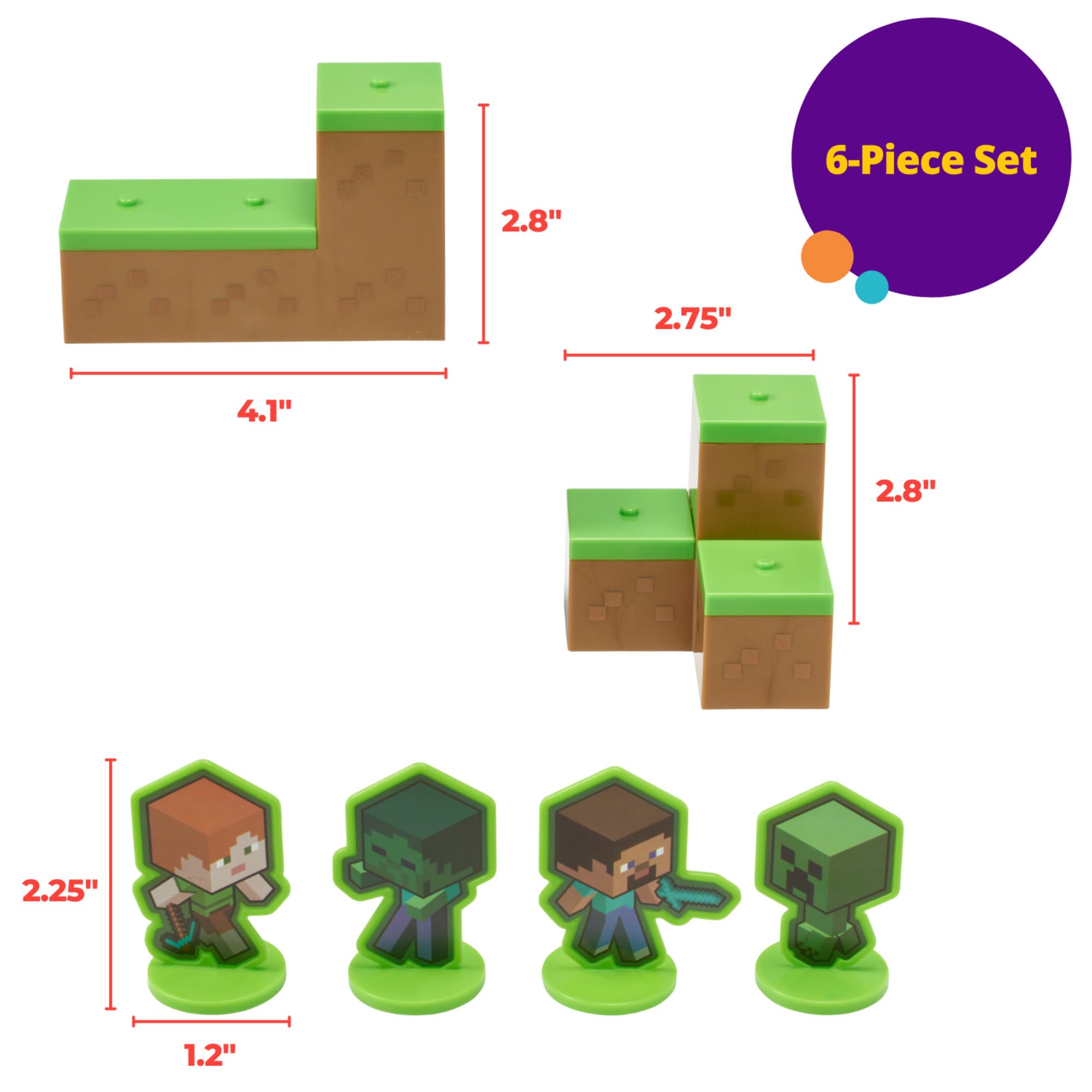DecoPac Minecraft Mobs Beware Cake Topper Set - 6 Pieces, Stackable Blocks, Alex & Steve Figures 4