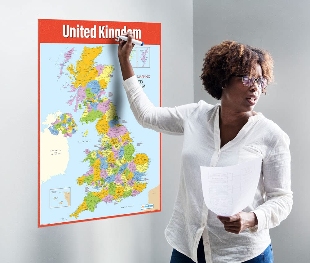 Daydream Education Political Map of the United Kingdom Poster - Extra Large A1 Laminated | Colourful & Detailed 3
