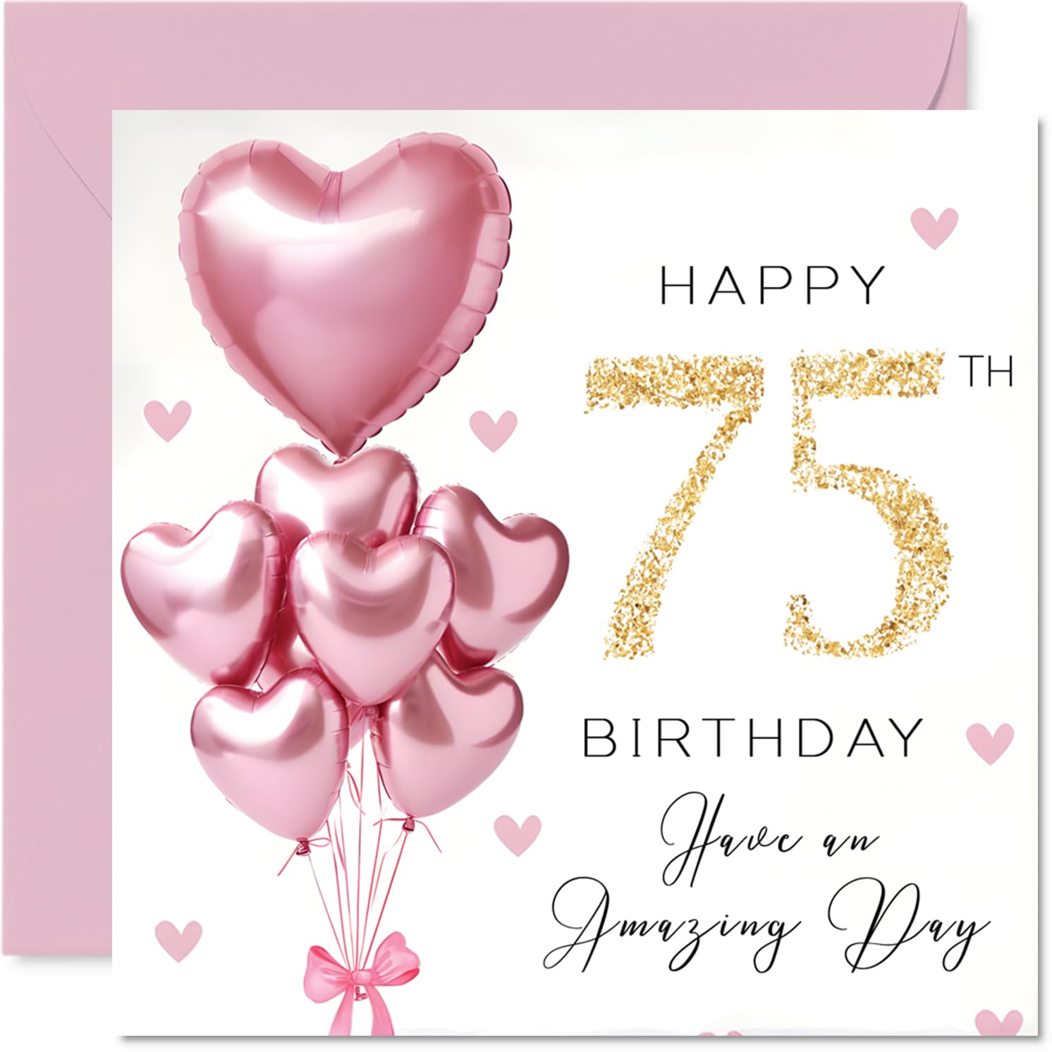 Stuff4 75th Birthday Card for Women - Pink Glitter Balloons | 145mm Square | Blank Inside