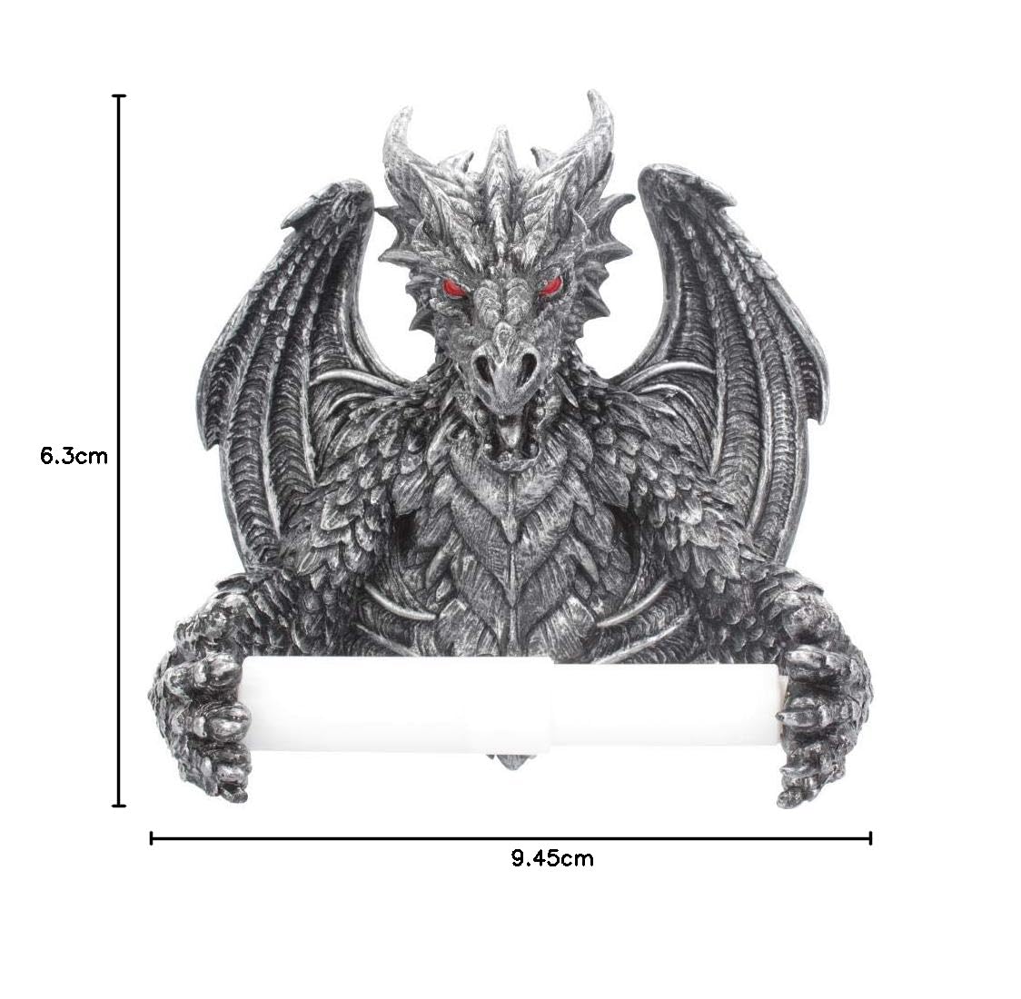 Nemesis Now Silver Obsidian Dragon Toilet Roll Holder - Resin, 9.4 x 6.3 x 2.5 cm