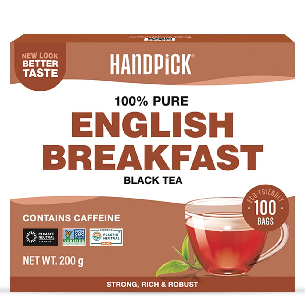 HANDPICK English Breakfast Black Tea Bags (100 Count) Strong, Robust | Eco-Conscious, Carbon-Neutral Tea for Hot or Iced Brews