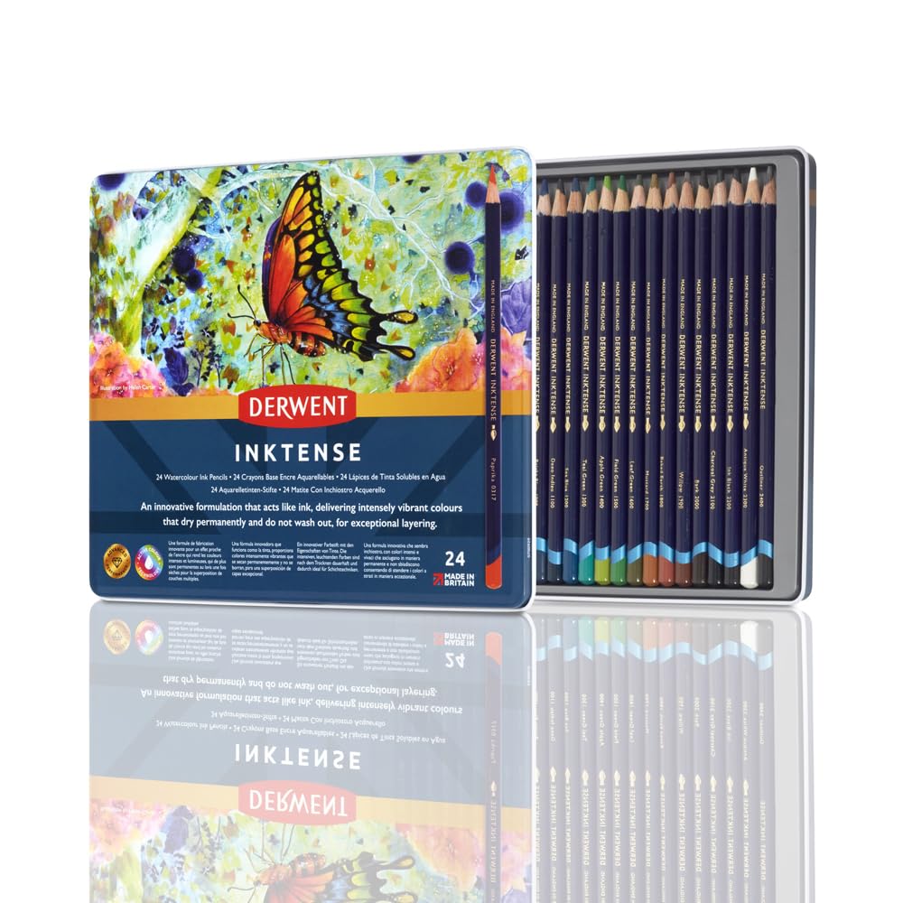 Derwent Inktense Permanent Watercolour Pencils - Set of 24, 4mm Core, Water-Soluble | Professional Quality 1