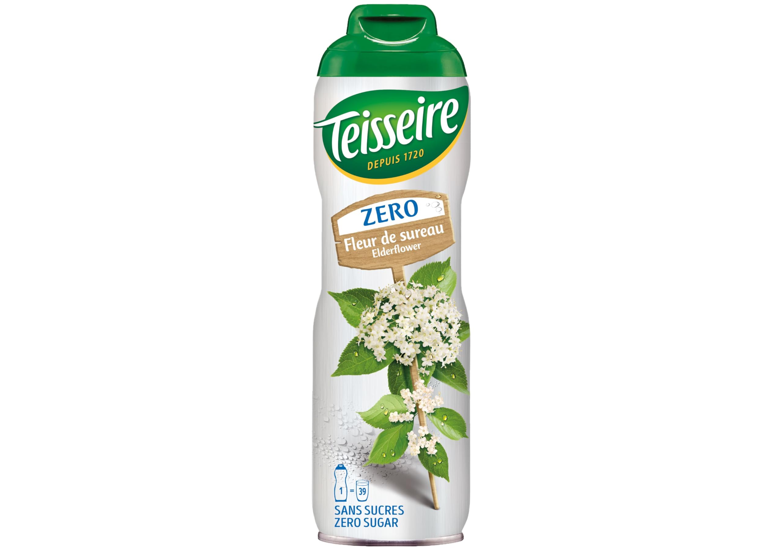 Teisseire Zero Elderflower Syrup - 0% Sugar, 600ml Bottle, 48 Servings