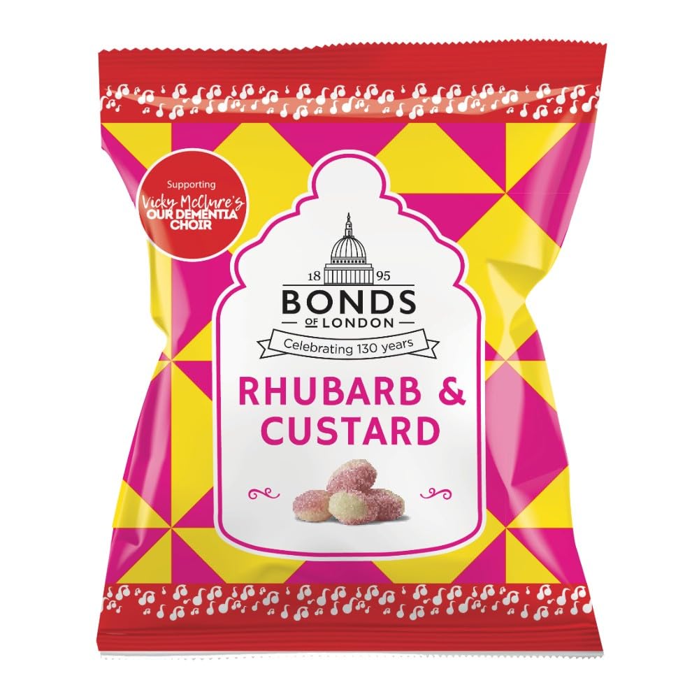 Bonds of London Rhubarb & Custard Boiled Sweets, Retro Gift Bags, Vegetarian Friendly, 130g (Pack of 12) 10