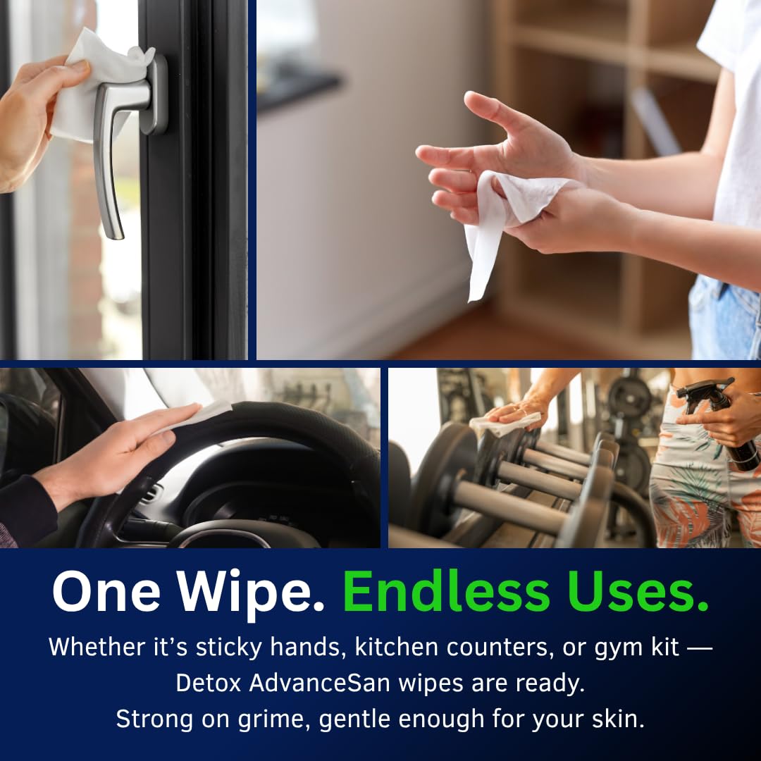 Detox AdvanceSan Multipurpose Antibacterial Wipes - Biodegradable, Lemon Scented, 80 Count 2