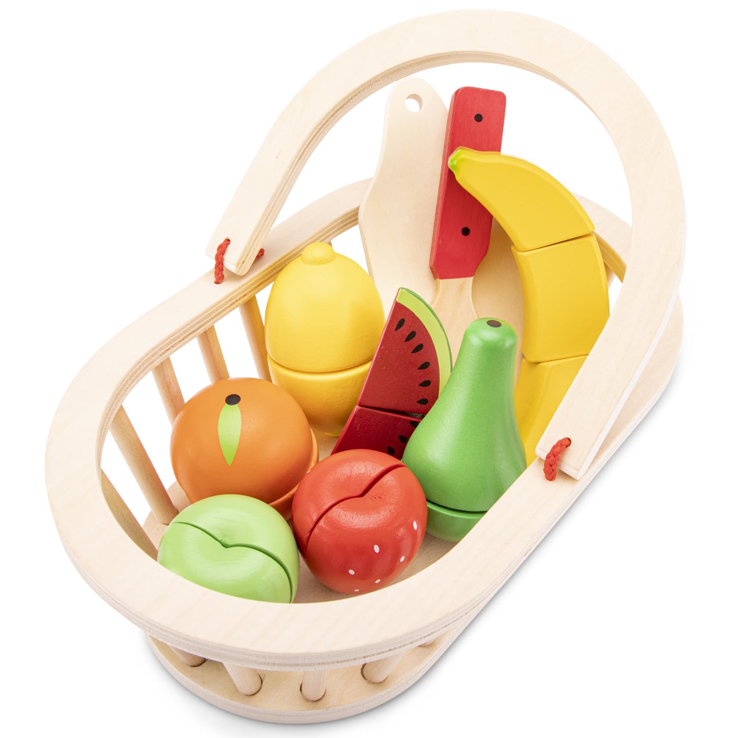 New Classic Toys Wooden Cutting Meal Fruit Basket Simulation Toy for Toddlers 1