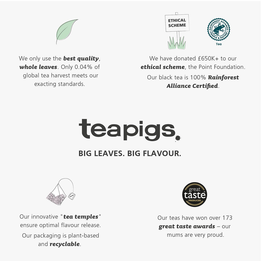 Tea Pigs Earl Grey Strong Tea 15 Bags - Bold Assam Black Tea with Bergamot
