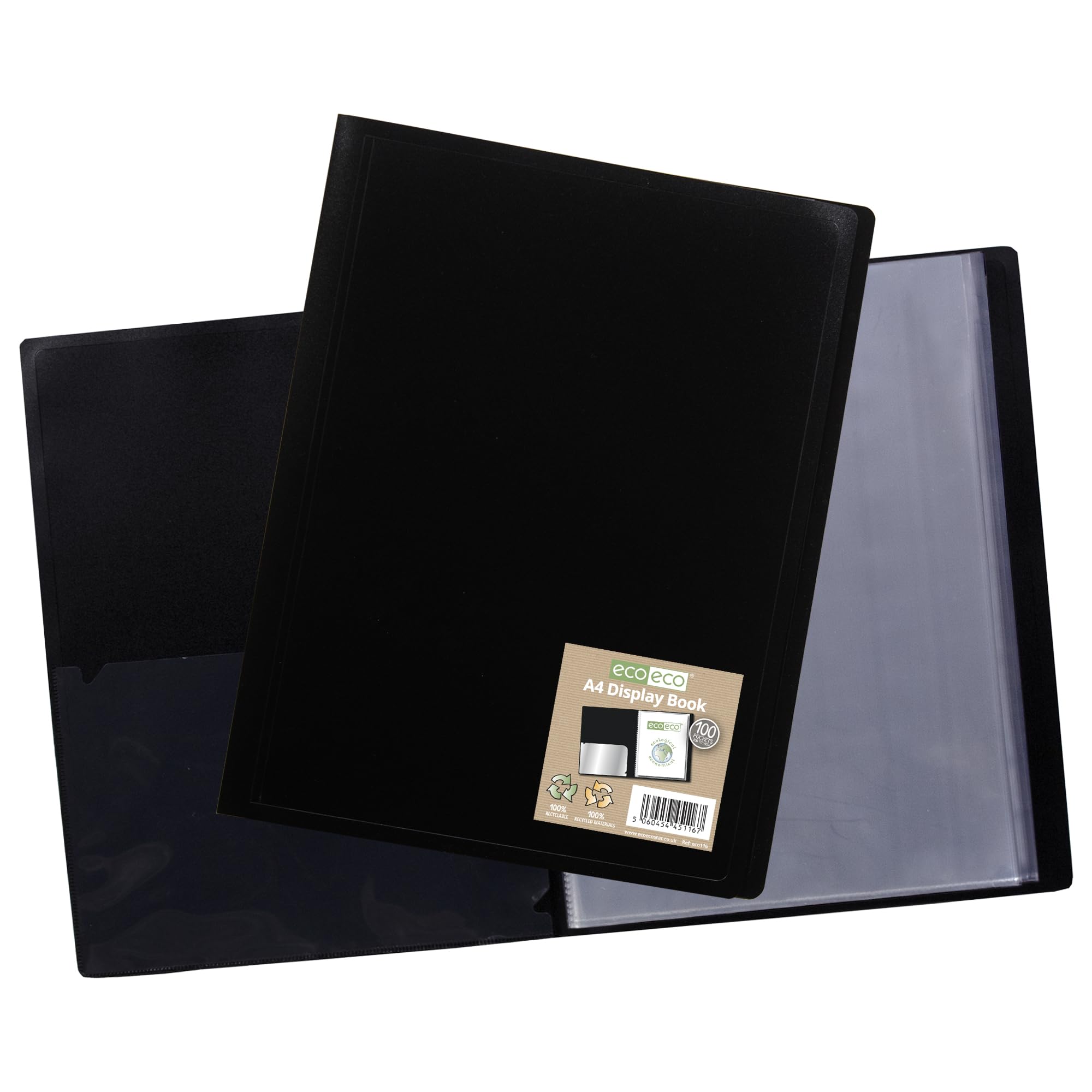 eco-eco A4 100 Pocket Recycled Flexible Cover Portfolio Book | Acid-Free Pages | Storage Pocket
