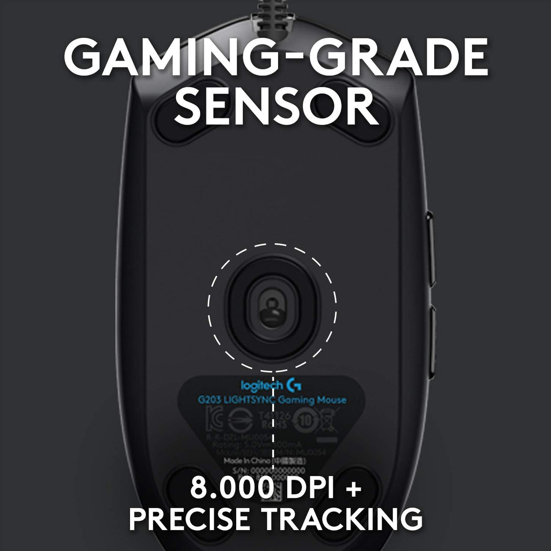 Logitech G203 LIGHTSYNC Gaming Mouse - 8K DPI, 6 Programmable Buttons, RGB Lighting, Lightweight Design - Black