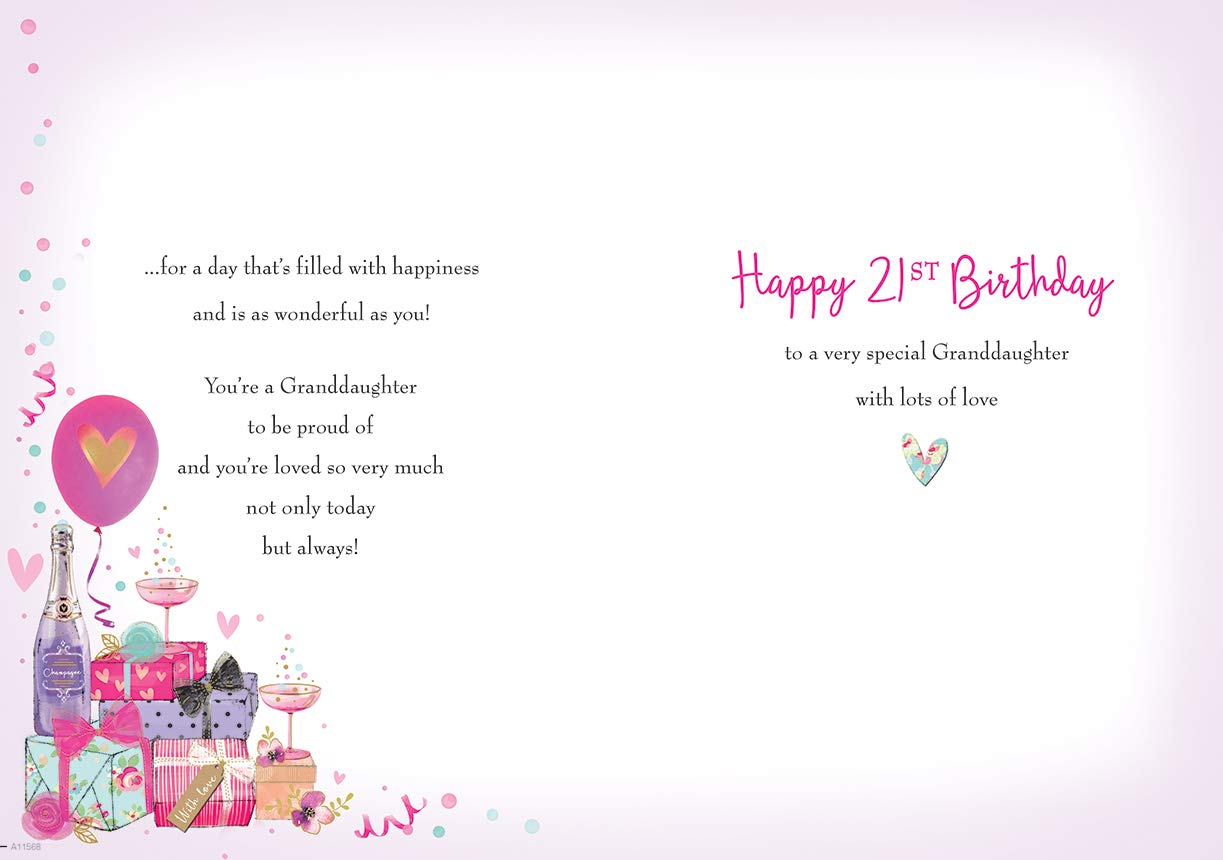 Piccadilly Greetings Traditional Age 21 Birthday Card for Granddaughter | 10 x 7 Inches 2