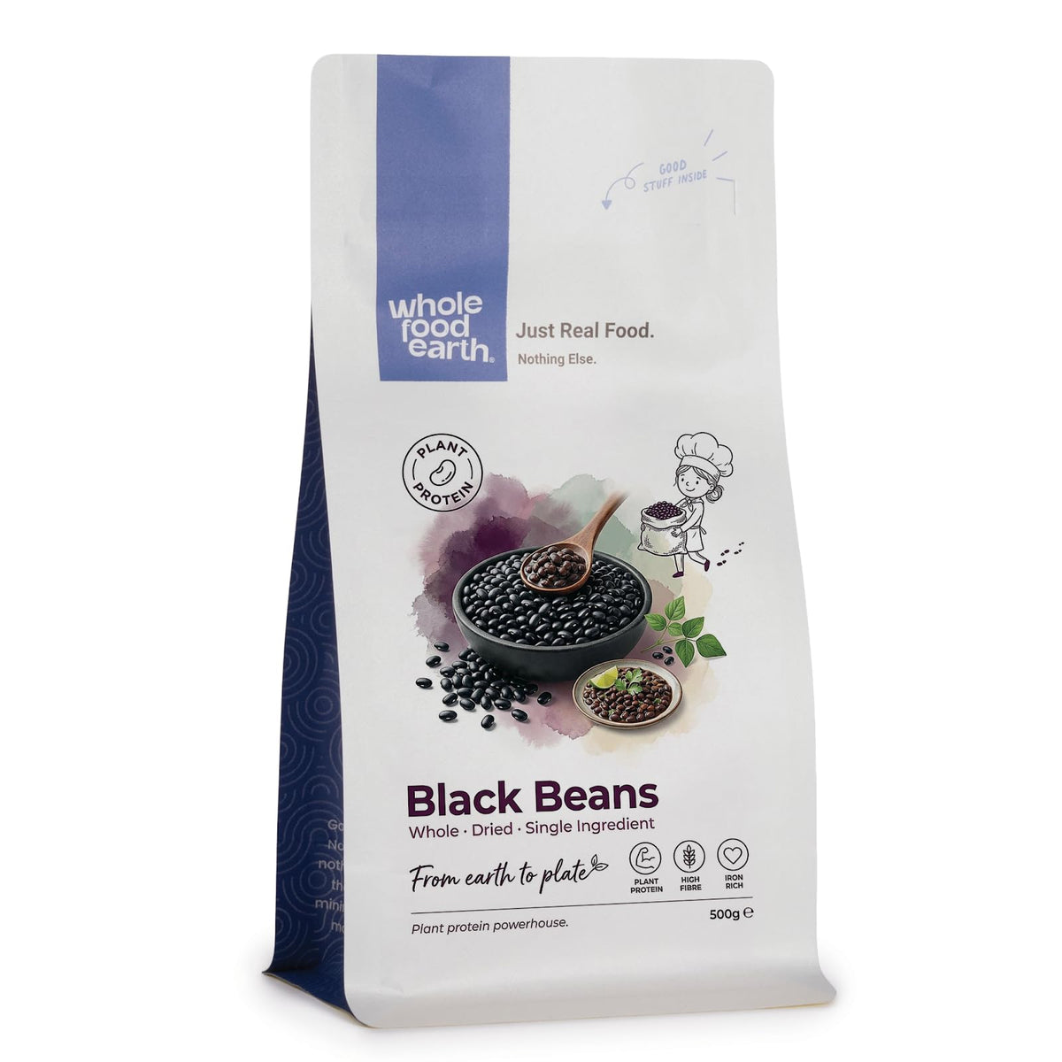 Wholefood Earth Black Beans - 500 g | GMO Free | High Fibre