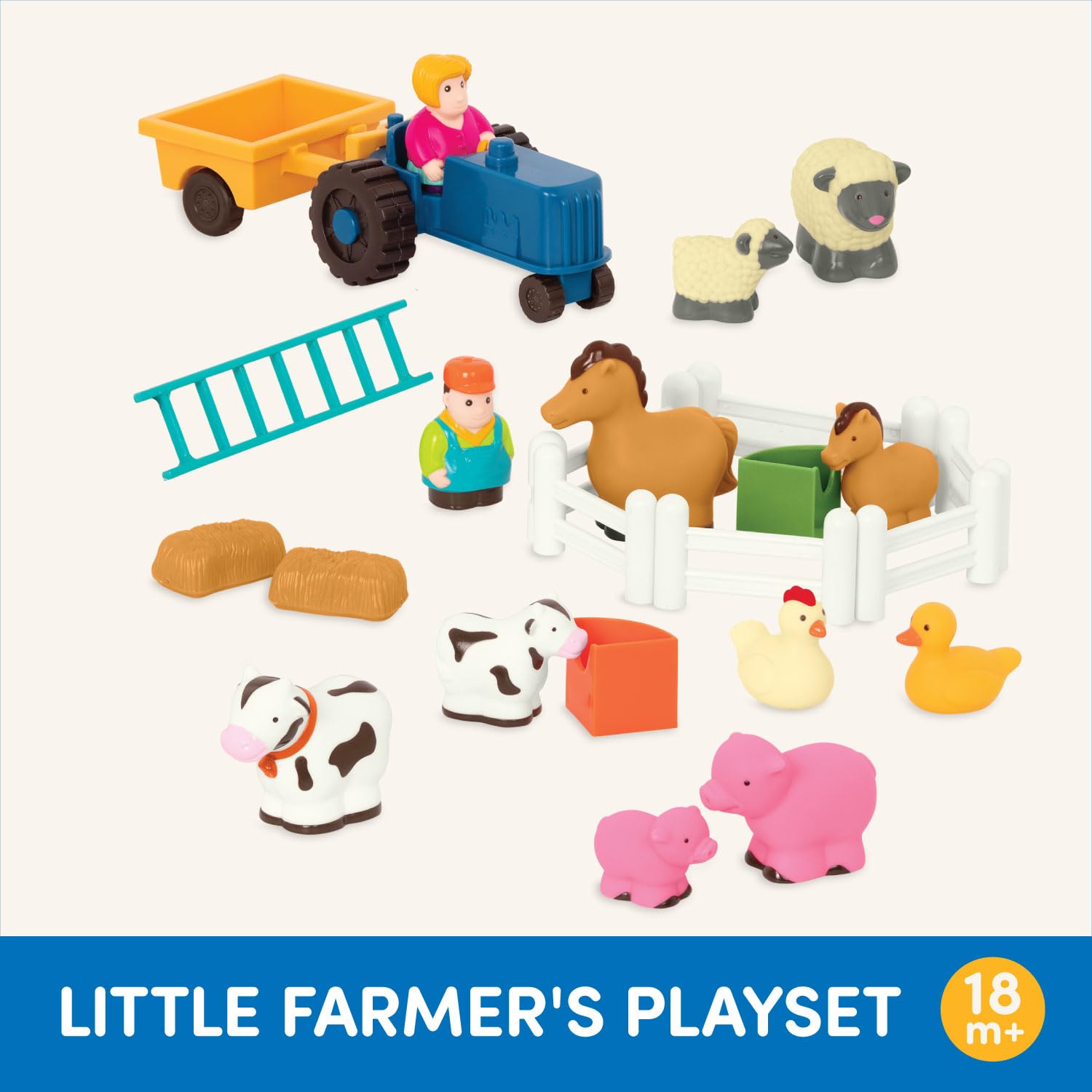 Battat Farm Animal Play Set - 25-Piece Farm Playset with Tractor, Animals & Fences 2