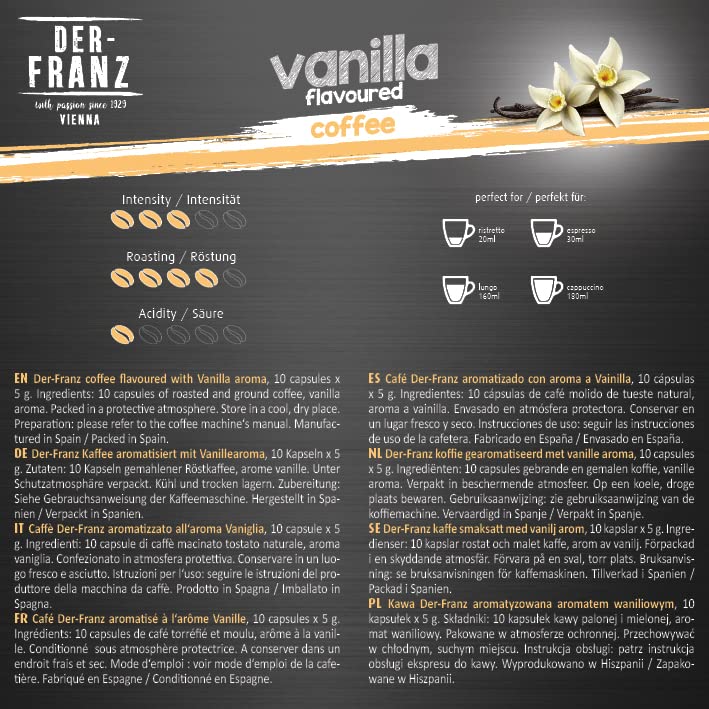 Der-Franz Hazelnut, Vanilla and Caramel Flavored Coffee Capsules, 120 Count (12x10) - Nespresso Compatible