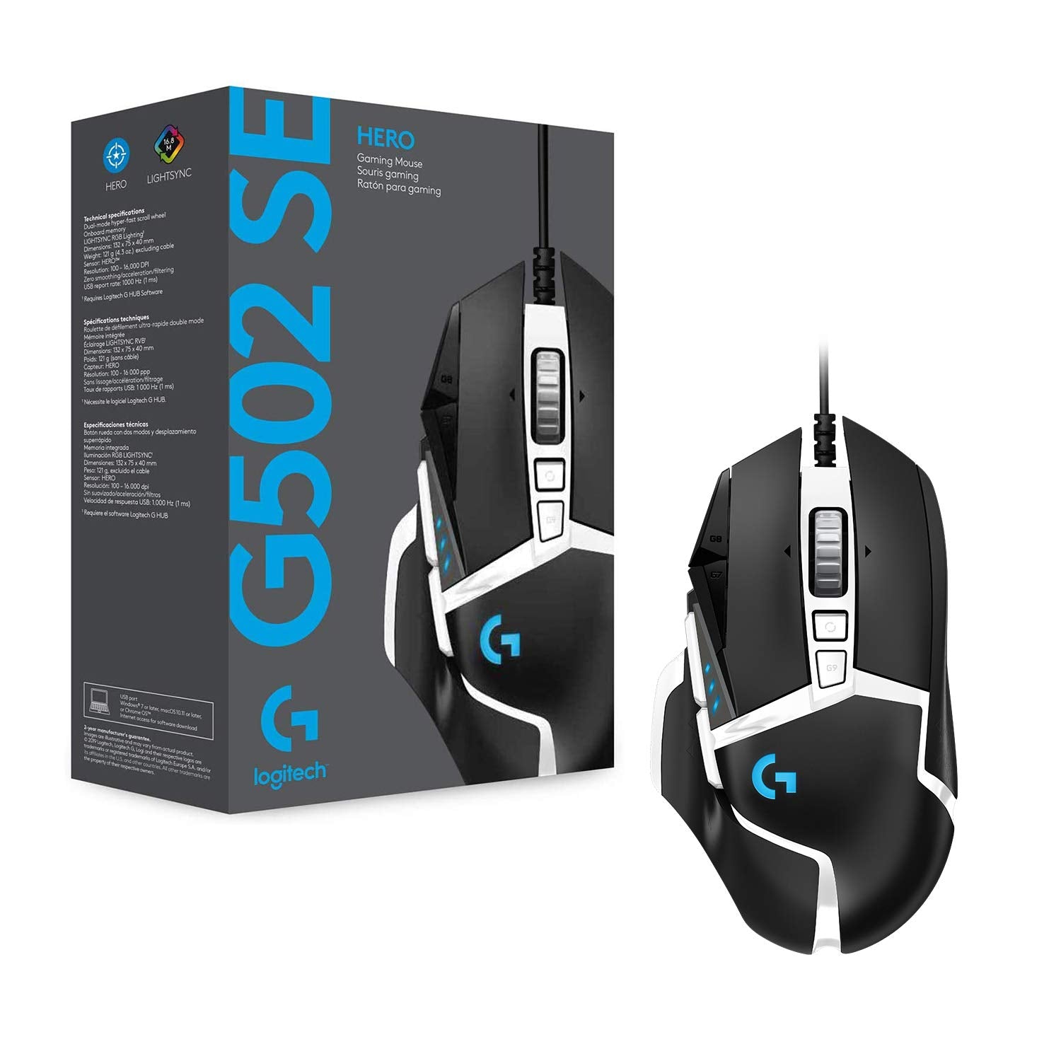Logitech G502 HERO 25K Gaming Mouse Special Edition - Black & White 8