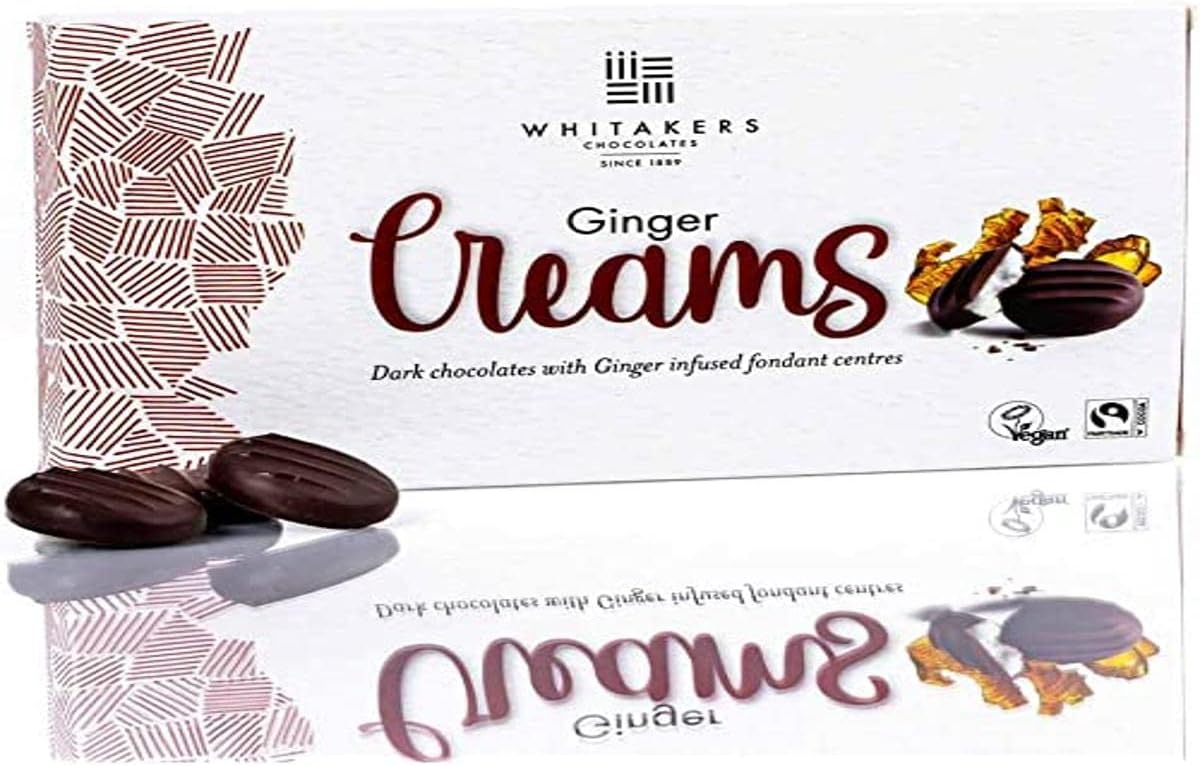 Whitakers Ginger Creams Fairtrade Dark Chocolate Vegan 150g 1