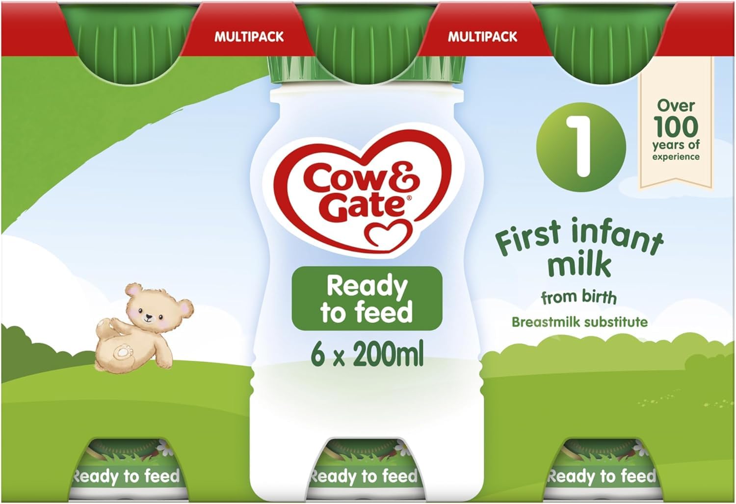 Cow & Gate First Infant Baby Milk Ready to Use Liquid Formula, 6 x 200ml 1