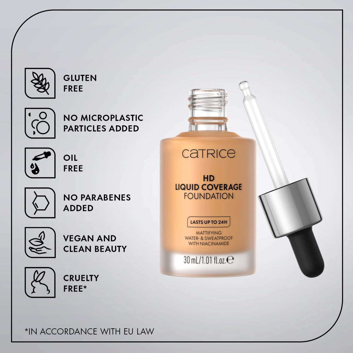 Catrice HD Liquid Coverage Foundation - 034 Medium Beige, 30 ml, Matte, Longlasting, Oil-Control