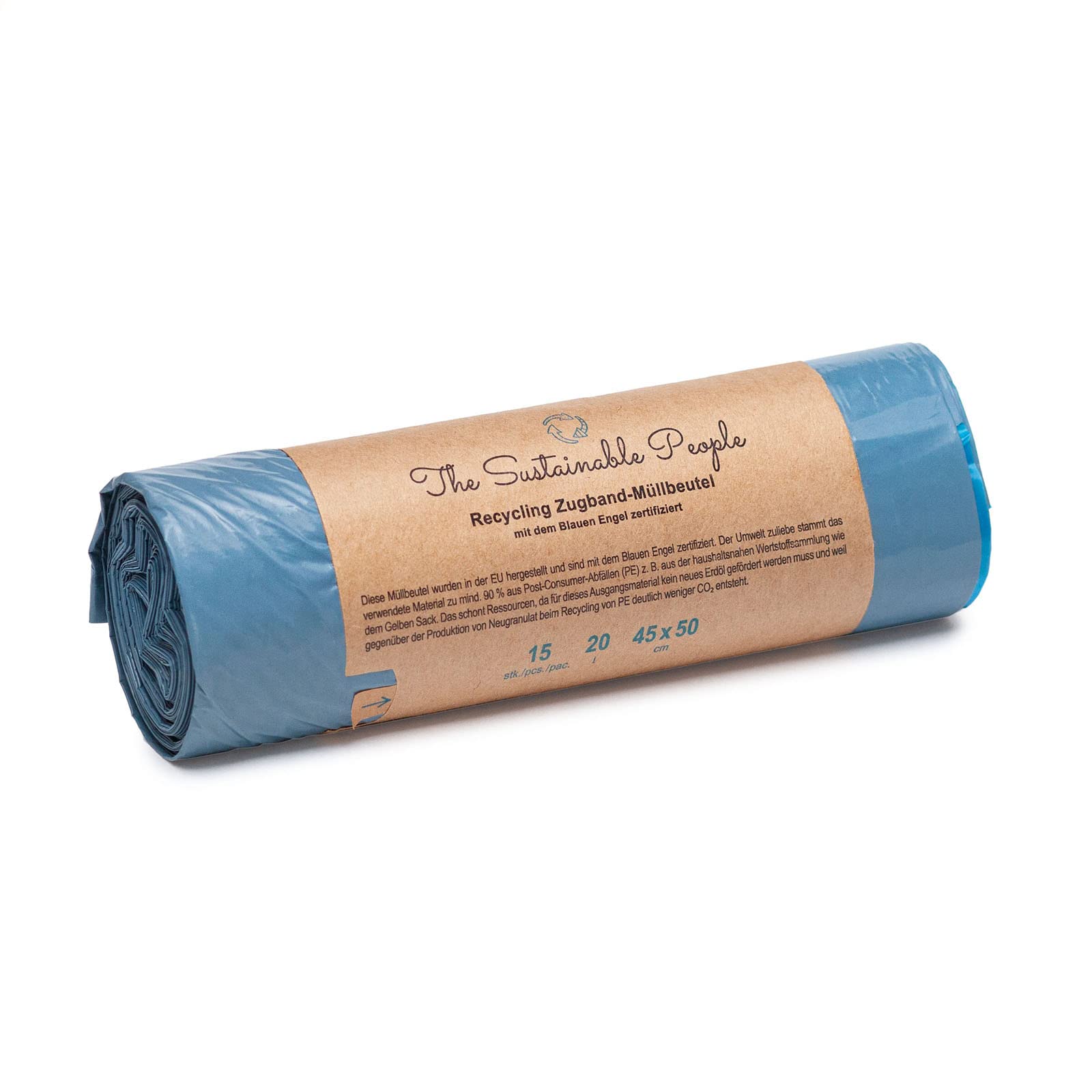 The Sustainable People Recycled Drawstring Bin Liners - 20L Capacity | 15 Count | Blue
