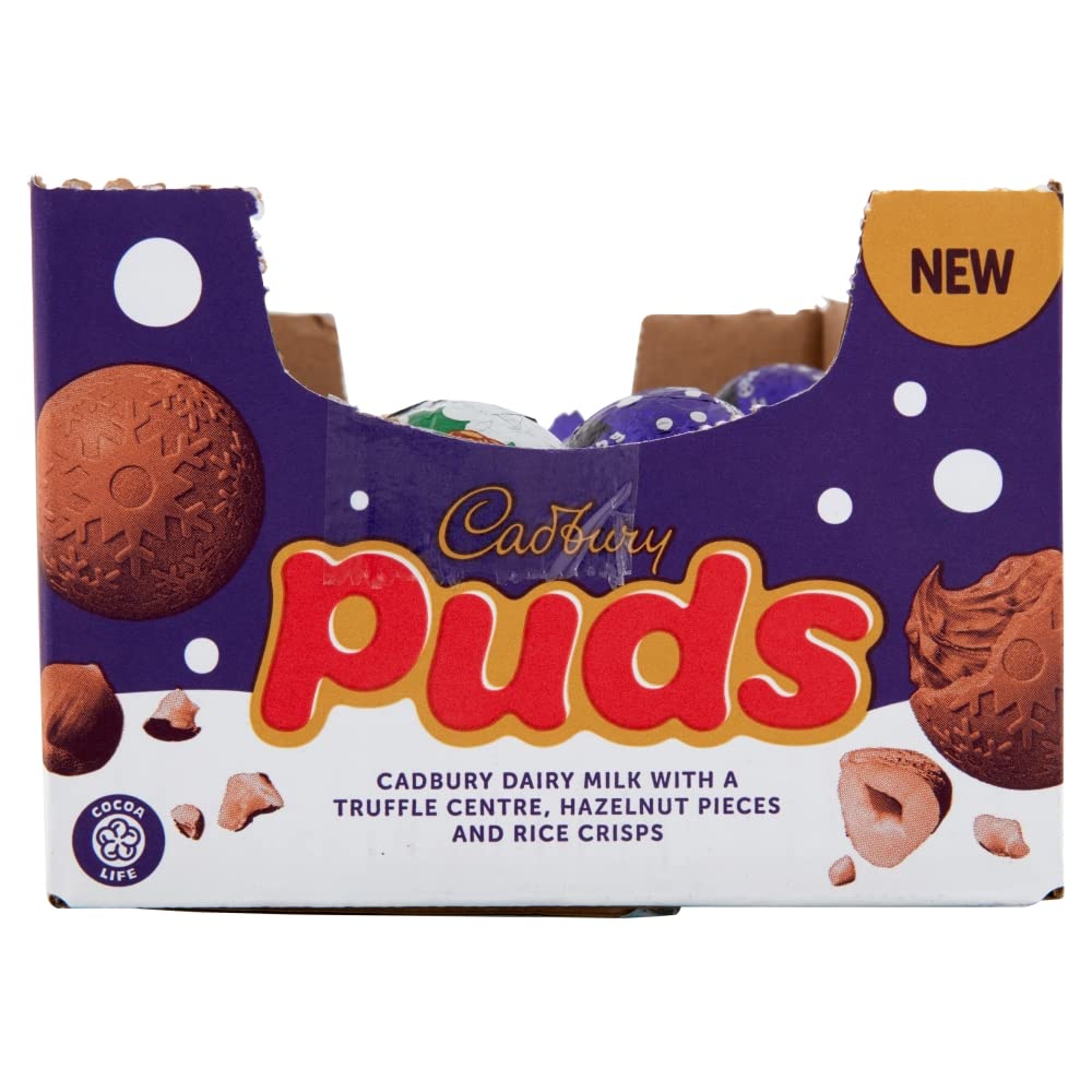 Cadbury Christmas Dairy Milk Puds Multipack, 48 Chocolate Puds with Truffle Centre, Hazelnut & Rice Crisps 2