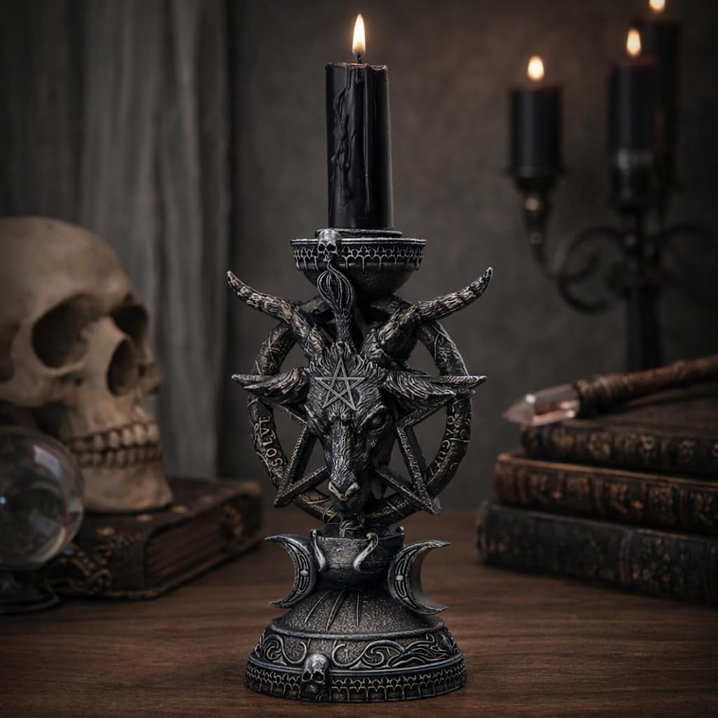 Nemesis Now Baphomet Candle Holder - Gothic Occult Tealight Holder, 15.5cm, Black