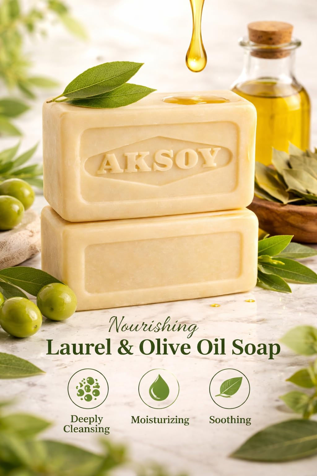 AKSOY Laurel Bar Soap with Olive Oil - 140 g