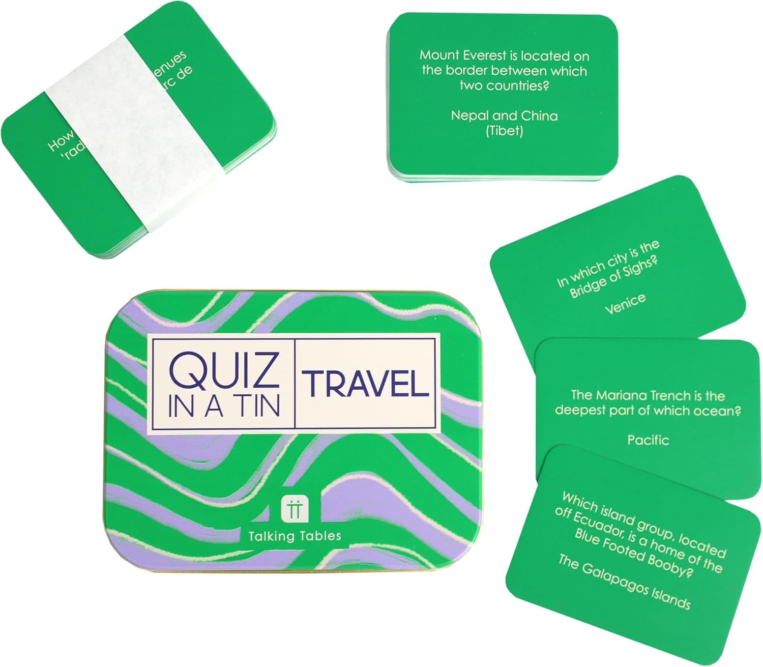 Talking Tables Quiz in a Tin Travel Trivia Question Card Game for Adults and Family 3