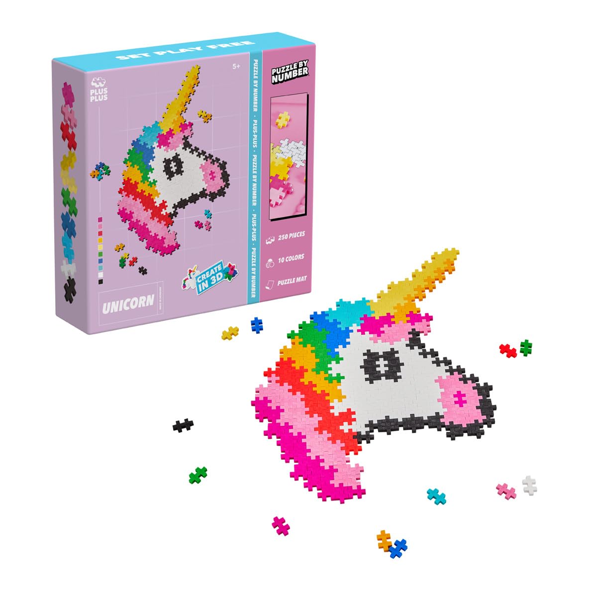 PLUS PLUS Unicorn Puzzle by Number Building Blocks - 250 Pieces, Ages 12+