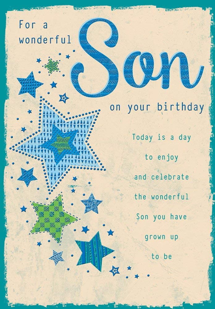 Piccadilly Greetings Son Birthday Card | 9 x 6 Inches | Blue Stars Design 1