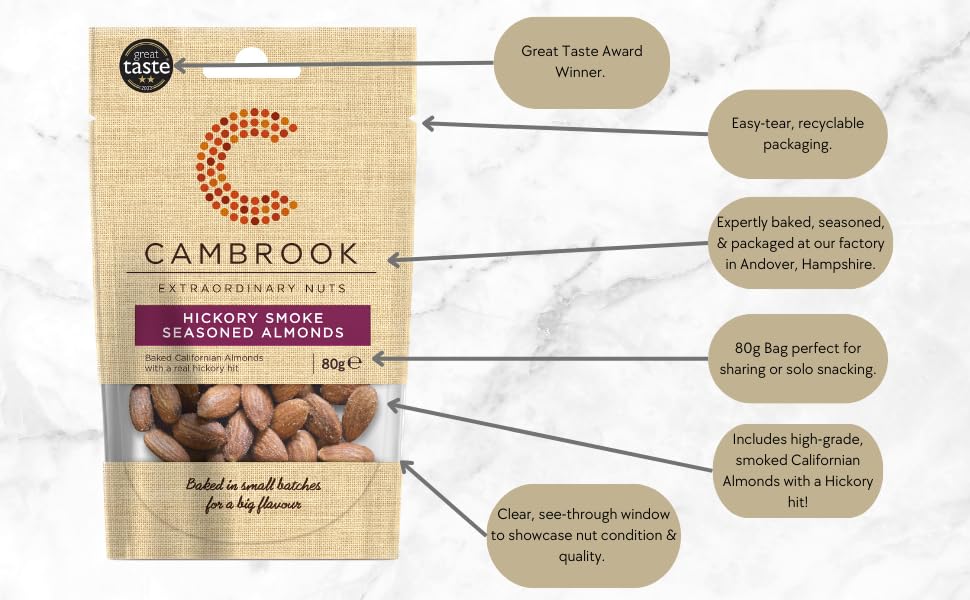 Cambrook Hickory Smoke Flavour Almonds 80g (Pack of 9) 2