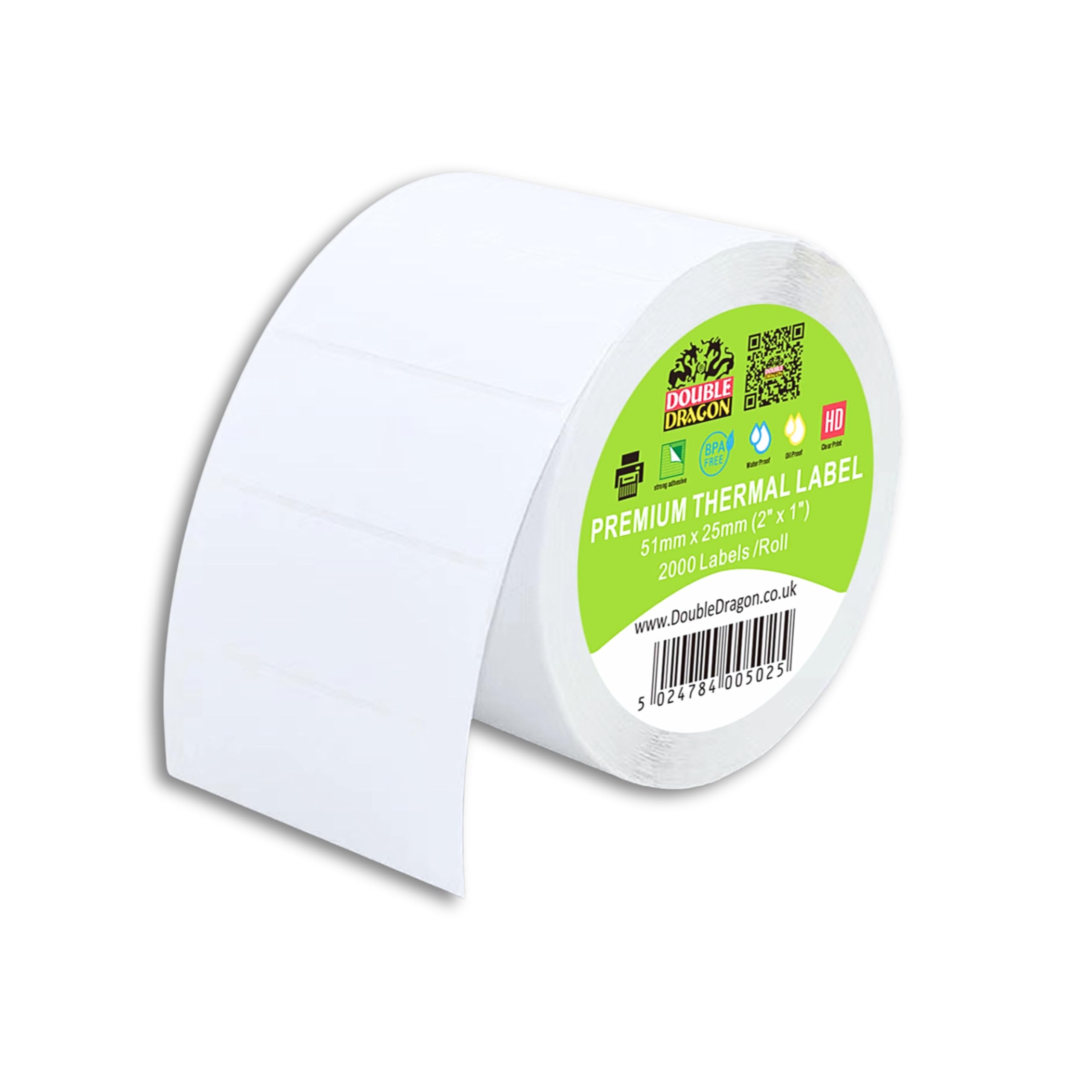Double Dragon Direct Thermal Printer Labels - 51mm x 25mm | 2,000 Labels per Roll | Waterproof & Scratch Resistant 4