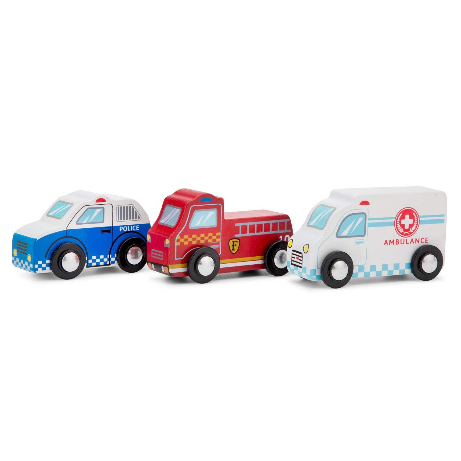 New Classic Toys 11933 Wooden Vehicles Set - Police Car, Fire Truck & Ambulance for Toddlers 12 Months+ 1