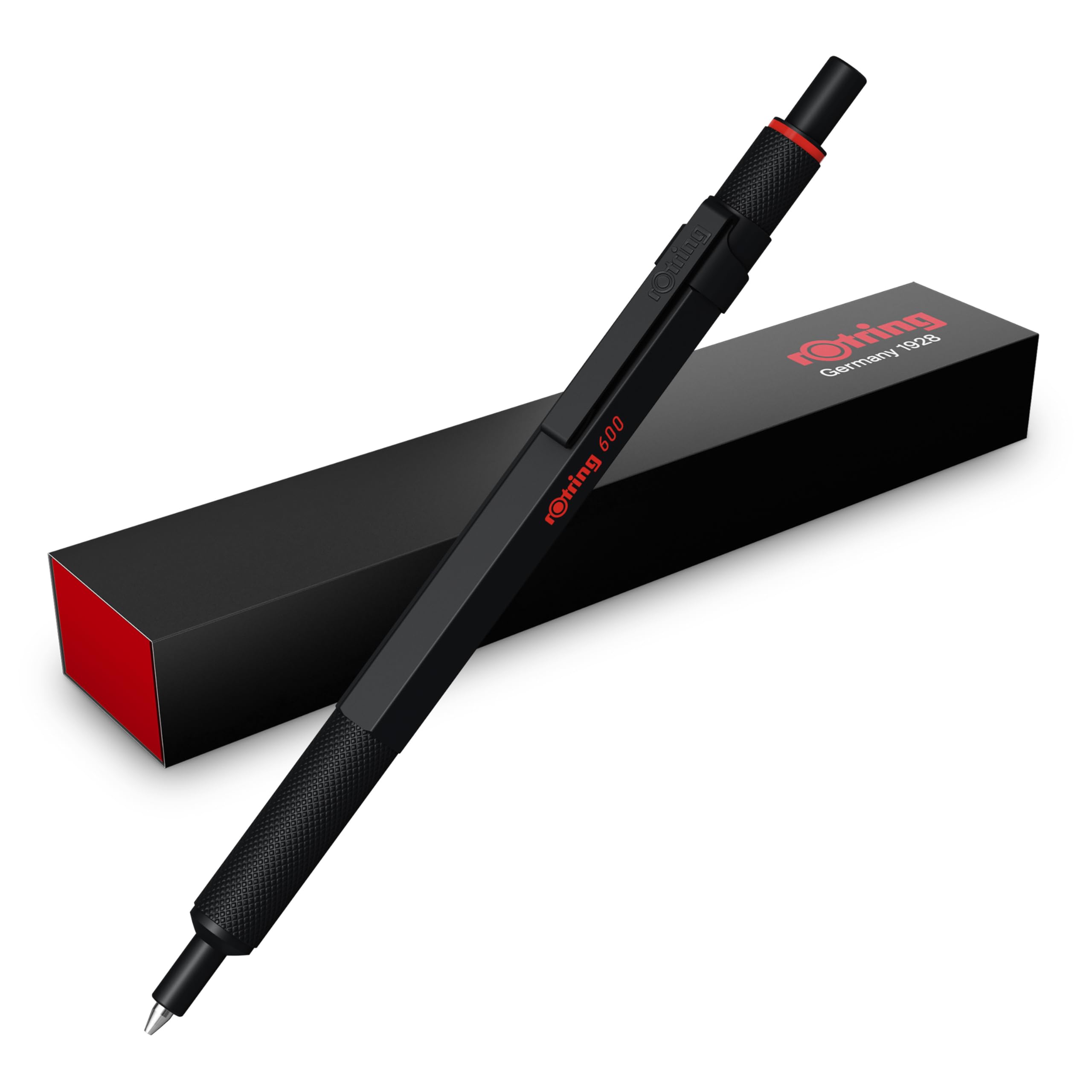 rOtring 600 Gel Pen | 0.55 mm | Black Ink | Black Metal Body Pen | Non-Slip Knurled Grip & Hexagonal Barrel | Refillable