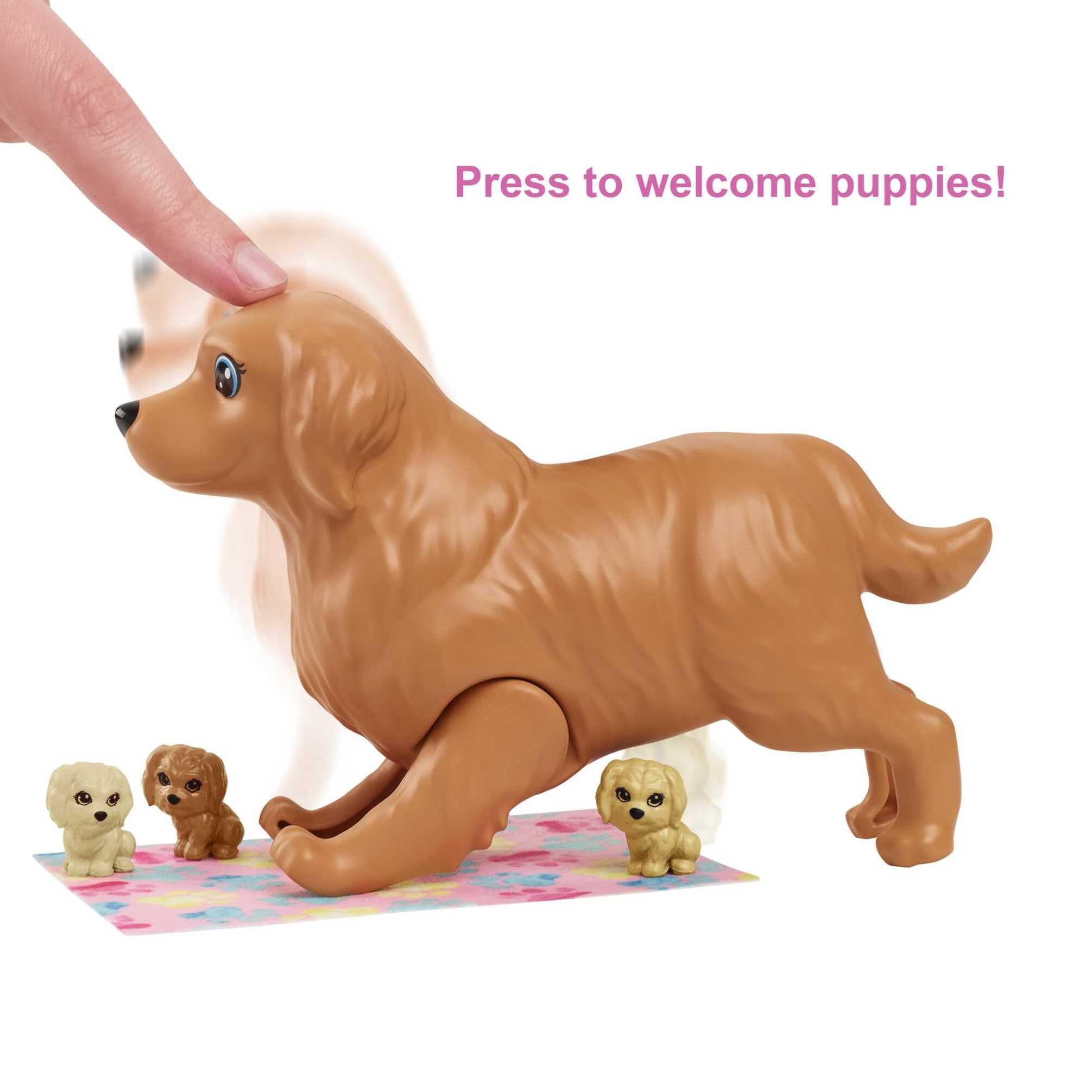 Barbie Newborn Pups Playset with Blonde Doll, Mommy Dog, 3 Puppies, and 11 Accessories | Ages 3-7 3