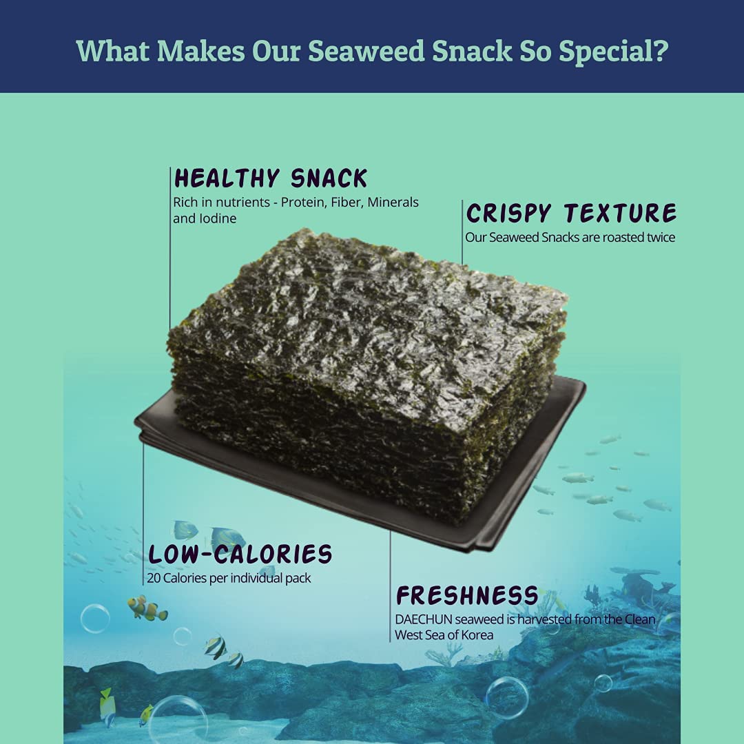 DAECHUN Organic Seaweed Snack, 20 Pack, USDA Certified, Roasted with Organic Olive Oil