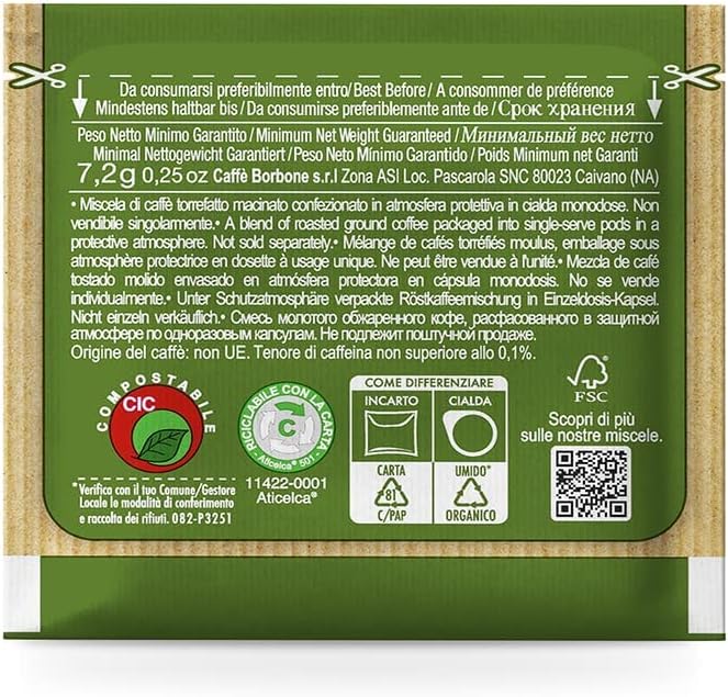 Caffè Borbone - Decaffeinated Coffee Compostable Pods (150 Pods, ESE 44mm)