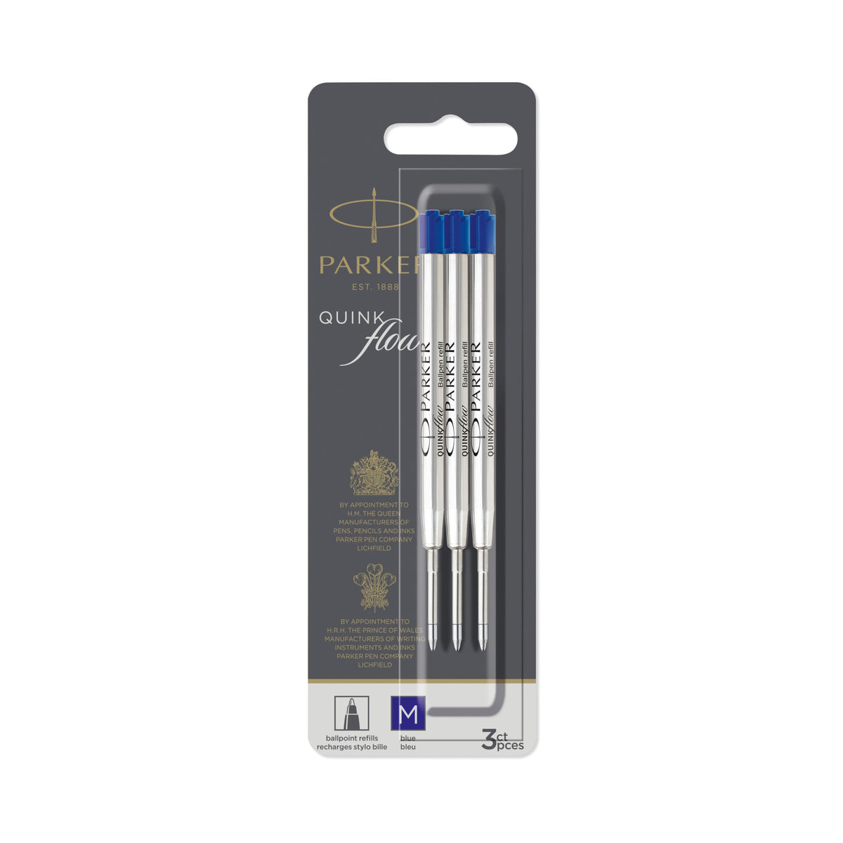 PARKER QUINKflow Ballpoint Pen Refills - Medium Tip, Blue Ink | 3 Count 8