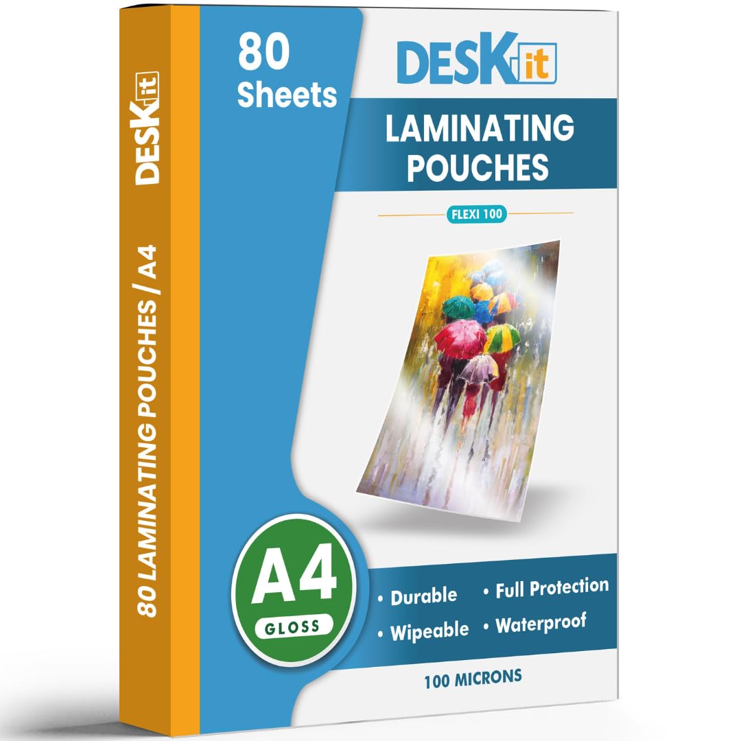 deskit Laminating Pouches A4 Gloss 100 Microns 80 Sheets for Professional Finish