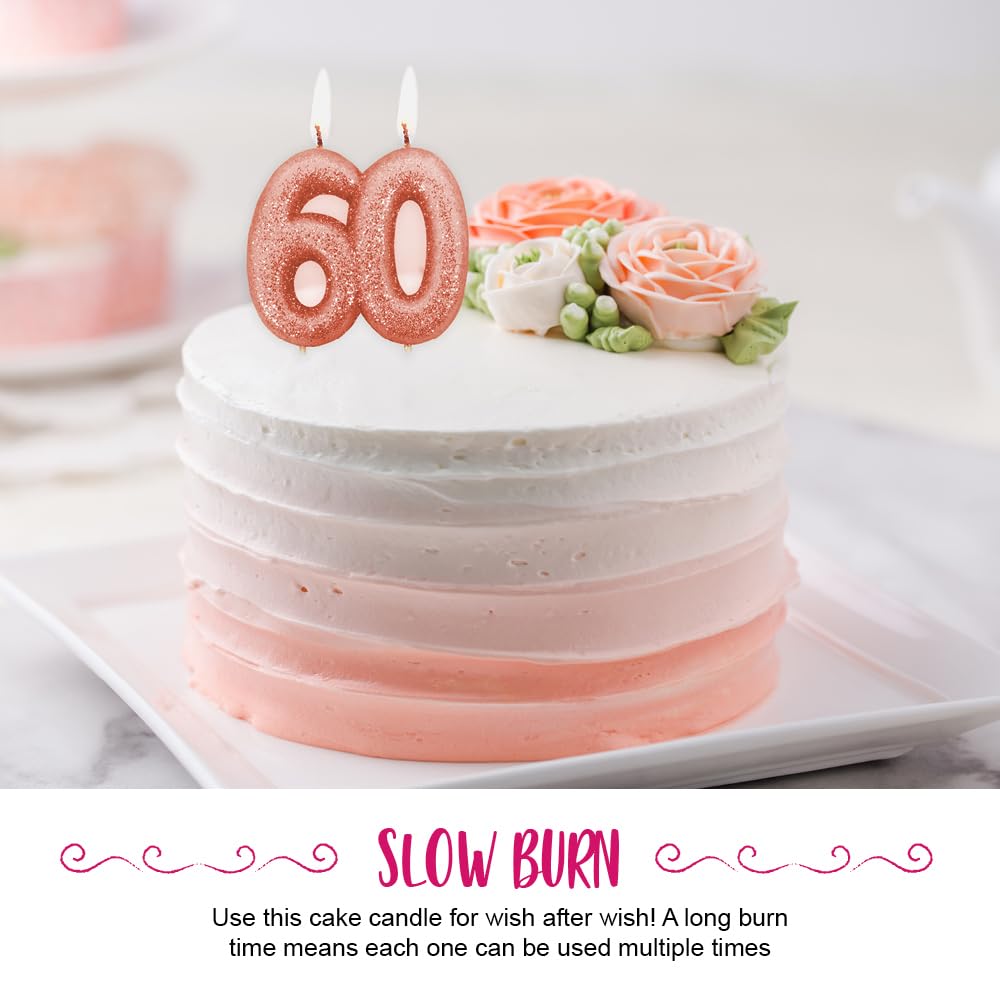 Anniversary House Number 60 Glitter Birthday Candle - Gold, 7cm 2
