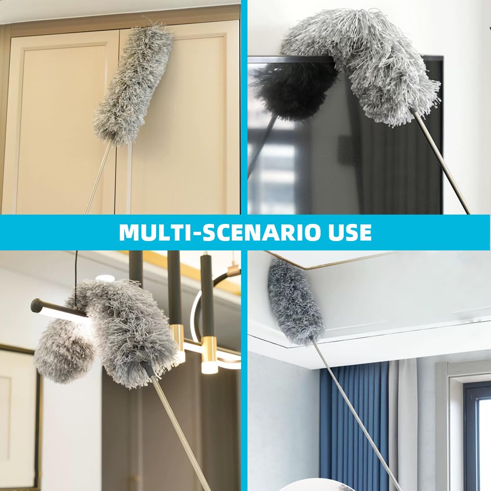Lychico Extendable Feather Duster - Bendable Microfiber Duster with Telescoping Handle (30-100 inch), Grey 2