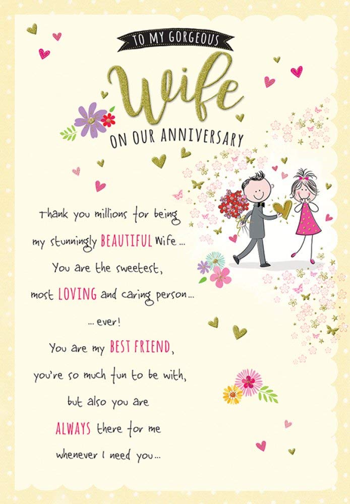 Piccadilly Greetings Gorgeous Wife On Our Anniversary Card | 9 x 6 Inches | Green, Peach, Beige 1
