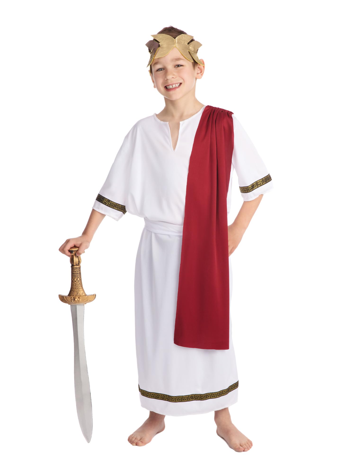 Bristol Novelty Roman Toga Costume - White and Red for Kids Ages 4-14 1