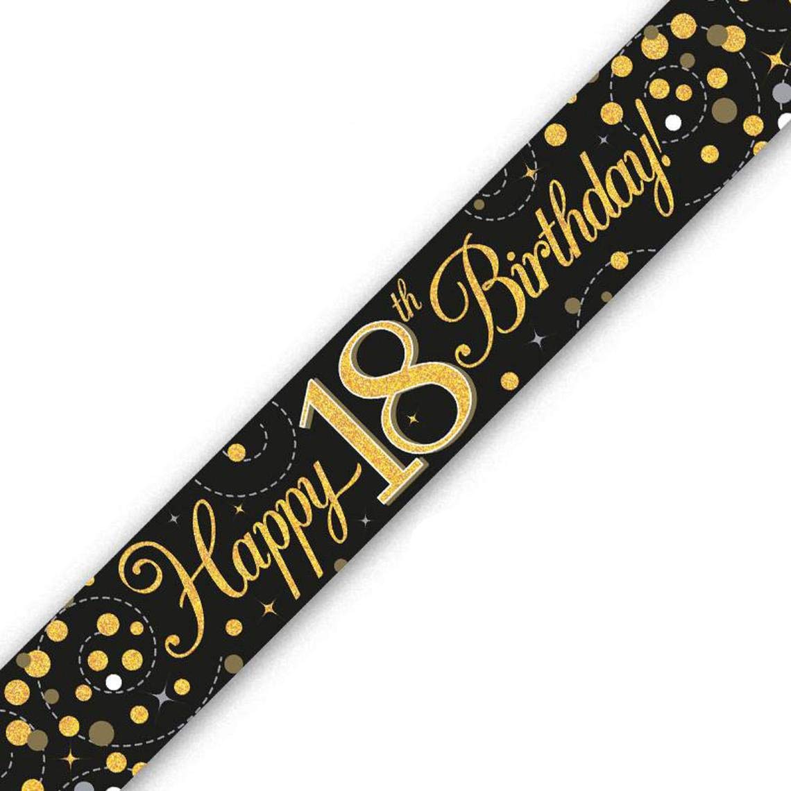 OakTree Sparkling Fizz 18th Birthday Banner | Black & Gold Holographic | 2.7m Length